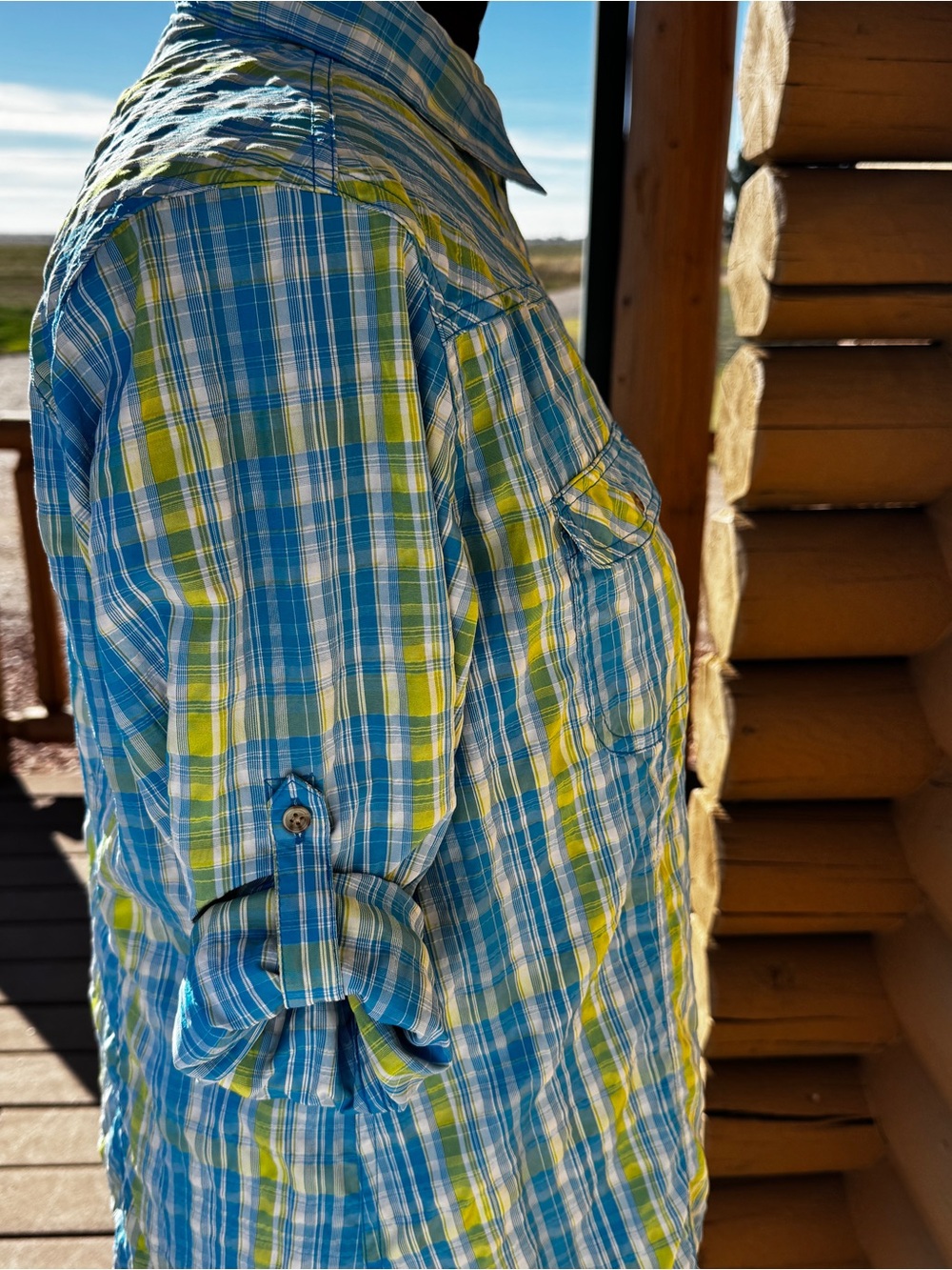Cabela's  INSECT DEFENCE, NO FLY ZONE, XPG,Blue Plaid Button-Down Shirt. - Picture 5 of 11